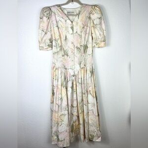 Leslie Lucks floral midi dress vintage size 8
